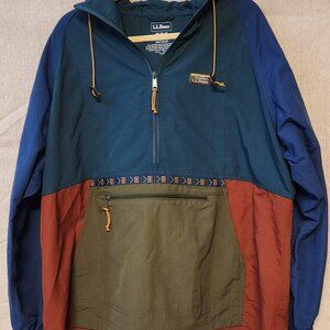 Vintage LL Bean Anorak Windbreaker Jacket Women's XL Color Block 1/4 Zip Hooded